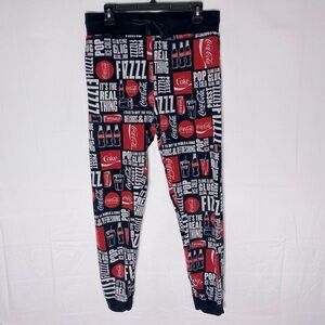 Vintage Coca Cola Red Black Logos Graphic Tapered Fit Joggers Sweatpants M